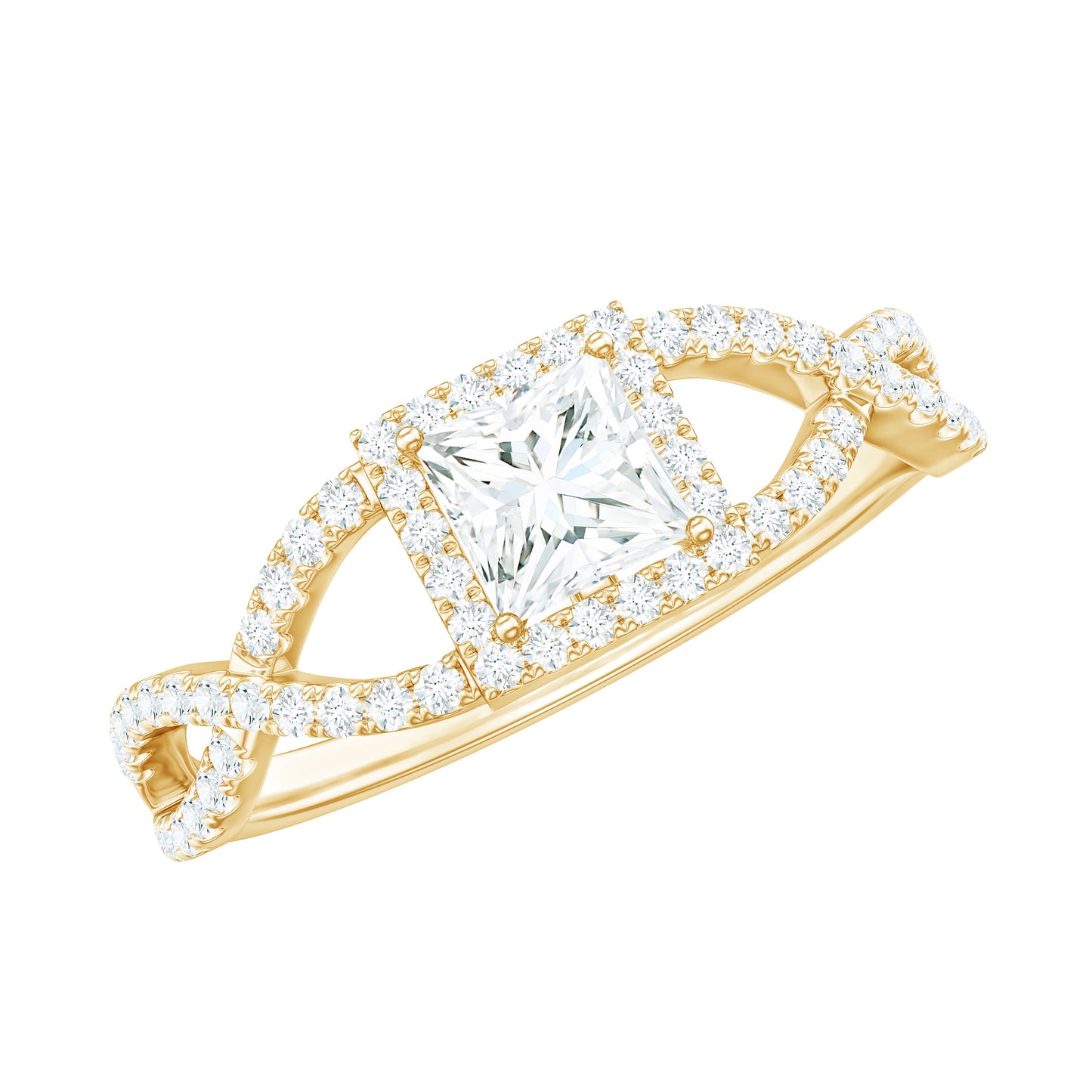0.3 Carat Moissanite Square Cut Engagement Ring with Crossover Shank