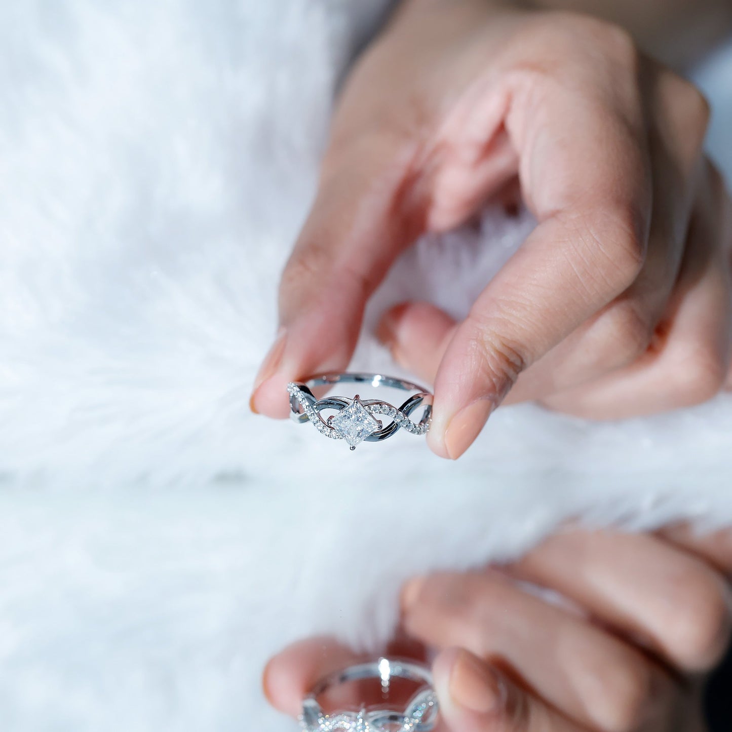 Princess Cut Moissanite Infinity Engagement Ring for Her