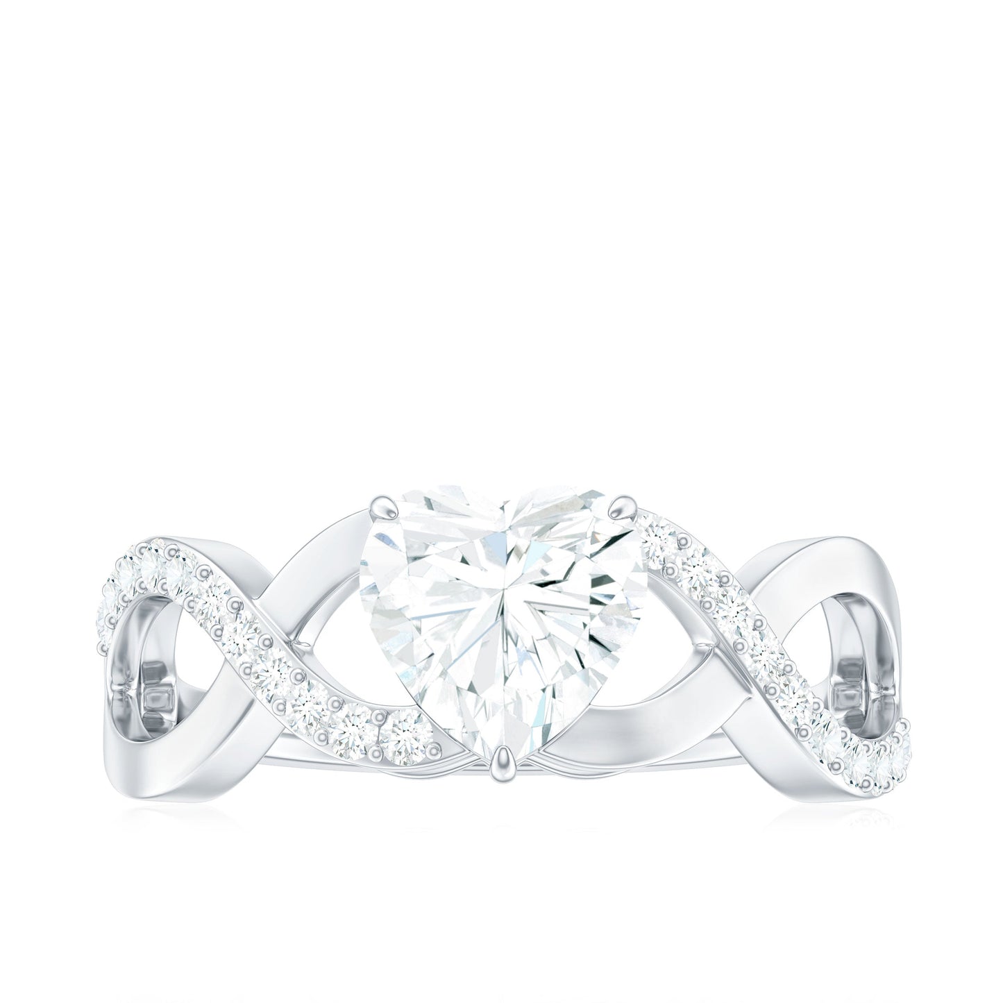 1.5 Carat Heart Shape Moissanite Solitaire Engagement Ring with Crossover Shank