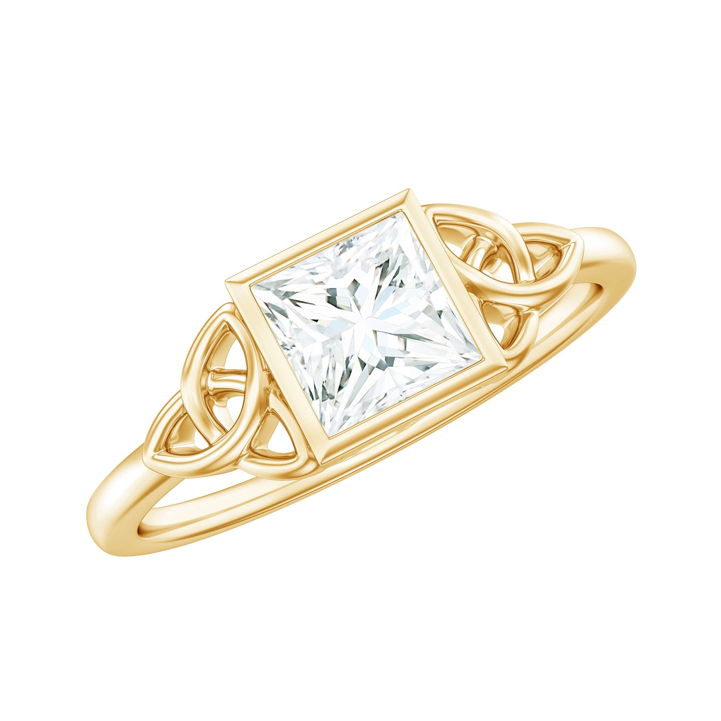 0.7 Carat Princess Cut Certified Moissanite Solitaire Ring with Celtic Knot Style