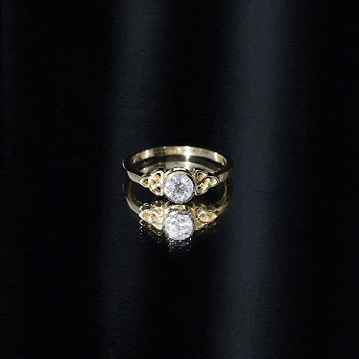 Bezel Set Moissanite Promise Ring with Celtic Knot Details