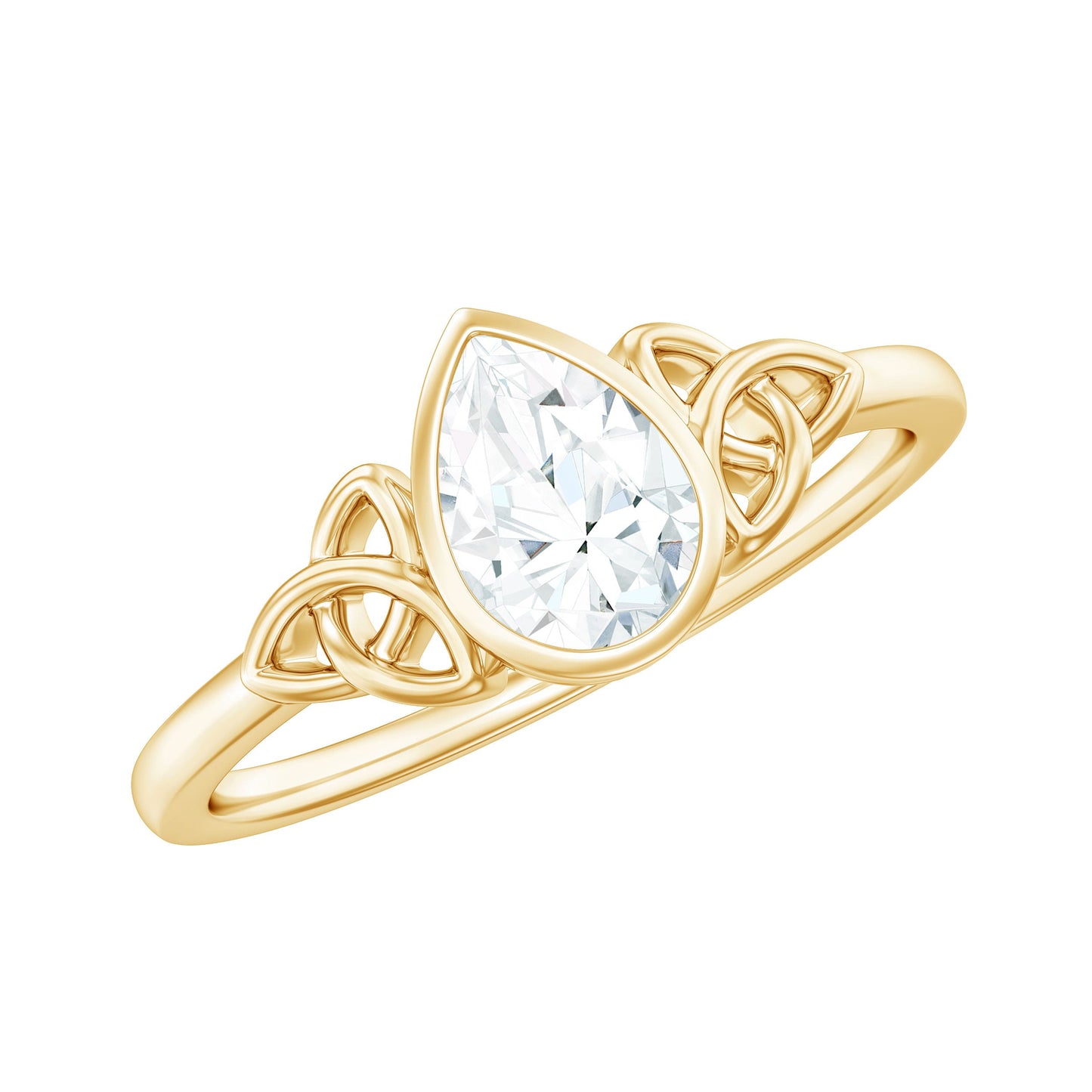 Bezel Set Moissanite Pear Cut Solitaire Celtic Ring for Women