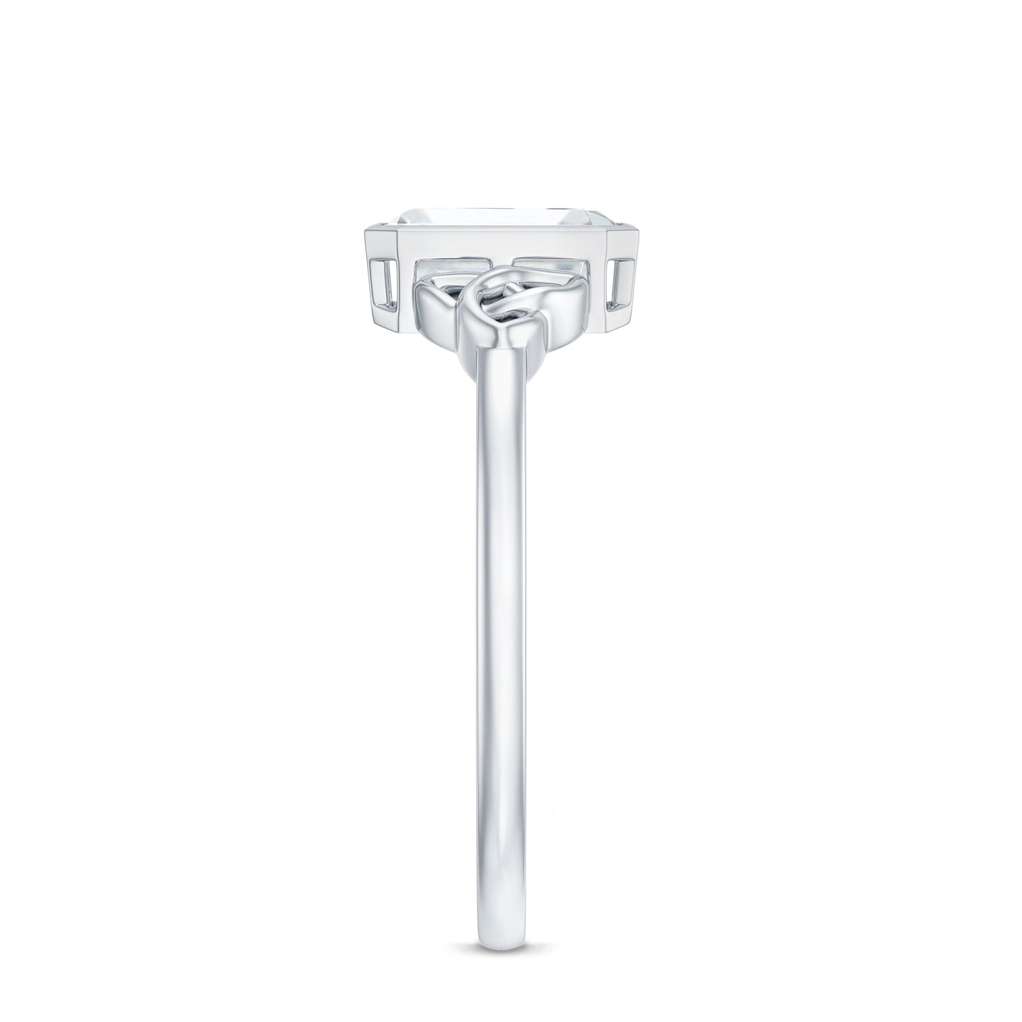 Emerald Cut Moissanite Solitaire Celtic Engagement Ring
