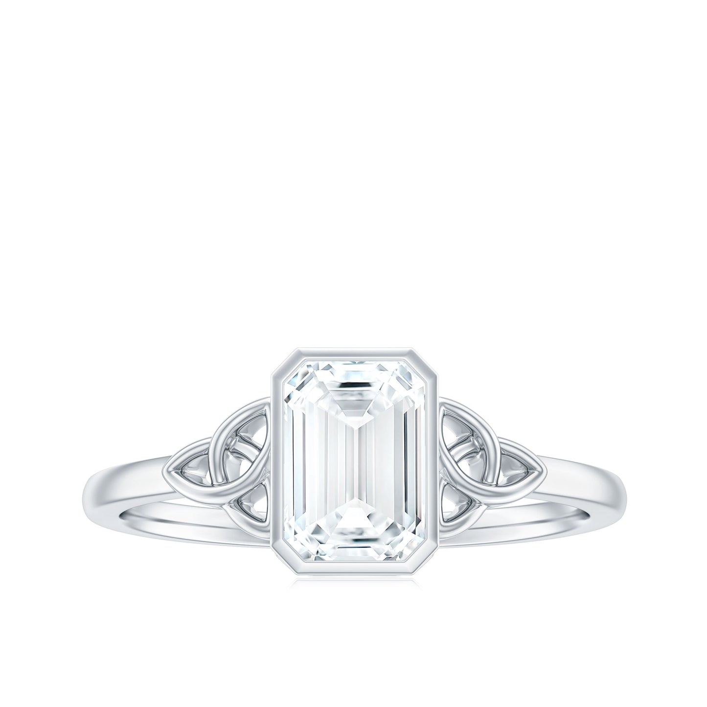 Emerald Cut Moissanite Solitaire Celtic Engagement Ring