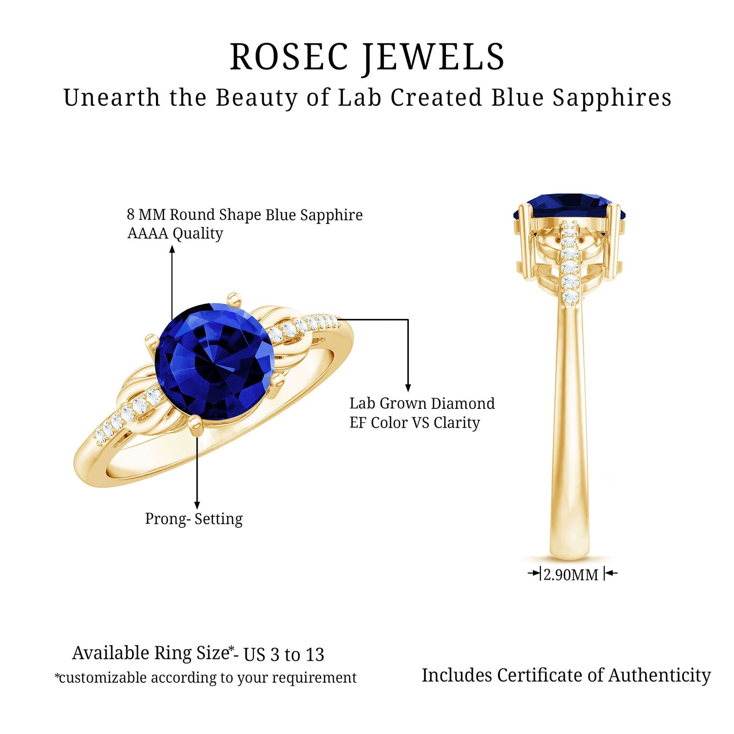 Certified 2.7 Carat Lab Grown Blue Sapphire Diamond Engagement Ring for Women