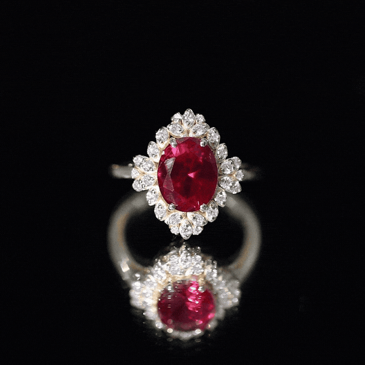 Vintage Inspired Lab Grown Ruby and Diamond Engagement Ring
