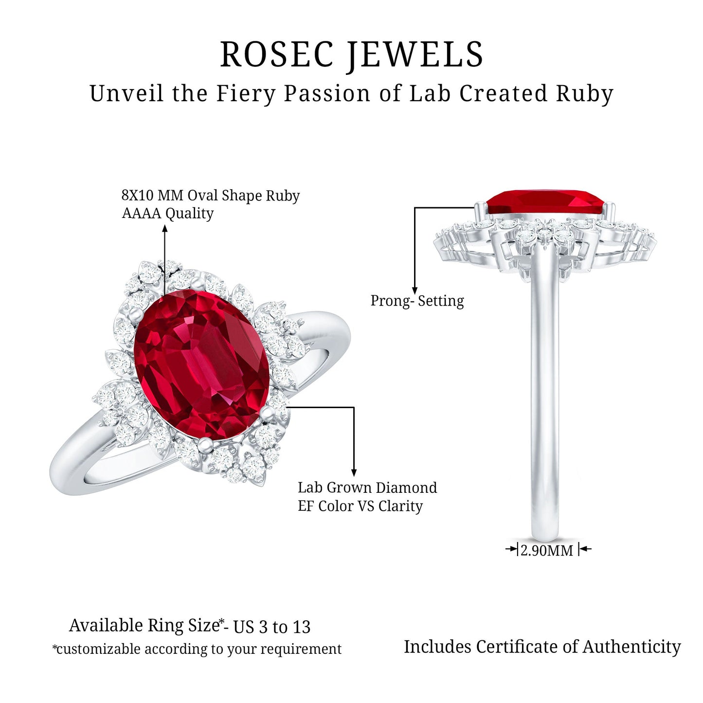 Vintage Inspired Lab Grown Ruby and Diamond Engagement Ring