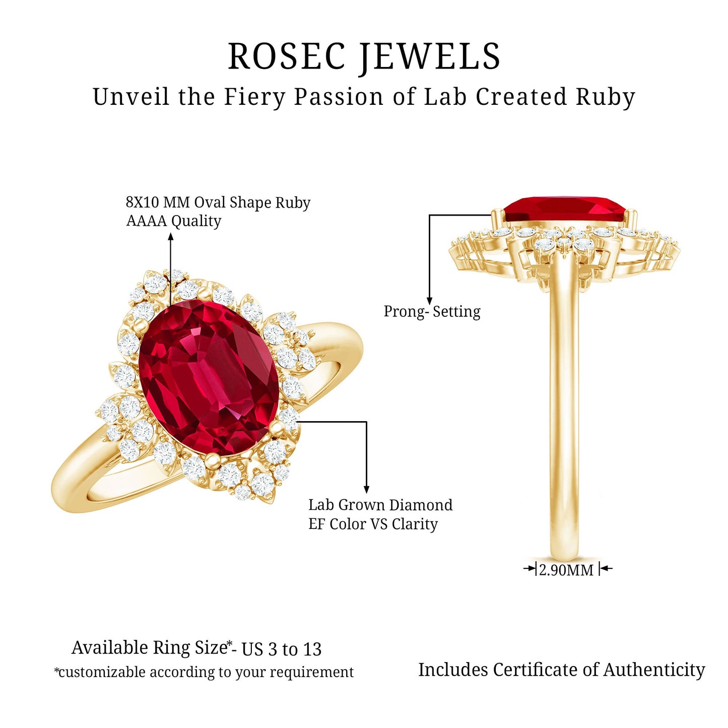 Vintage Inspired Lab Grown Ruby and Diamond Engagement Ring