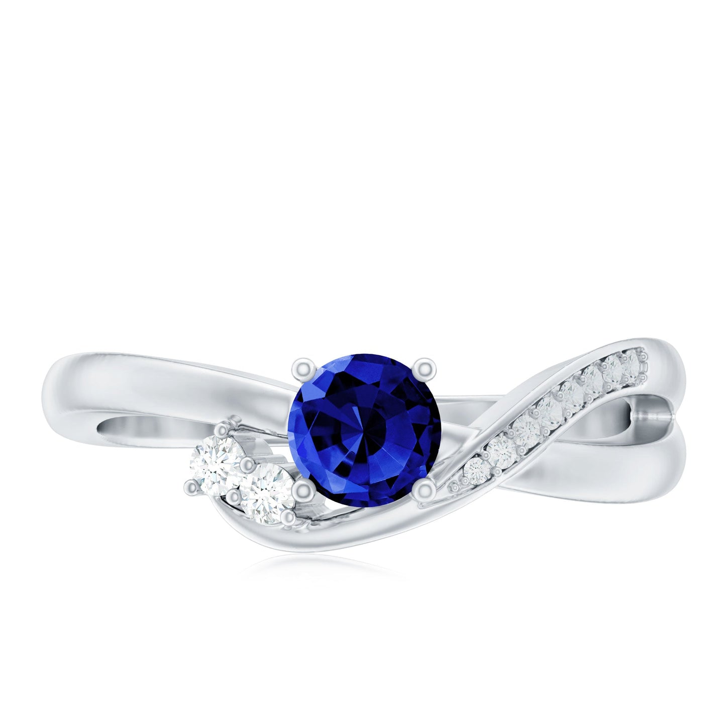Certified 0.6 Carat Lab Grown Blue Sapphire Diamond Promise Ring for Women