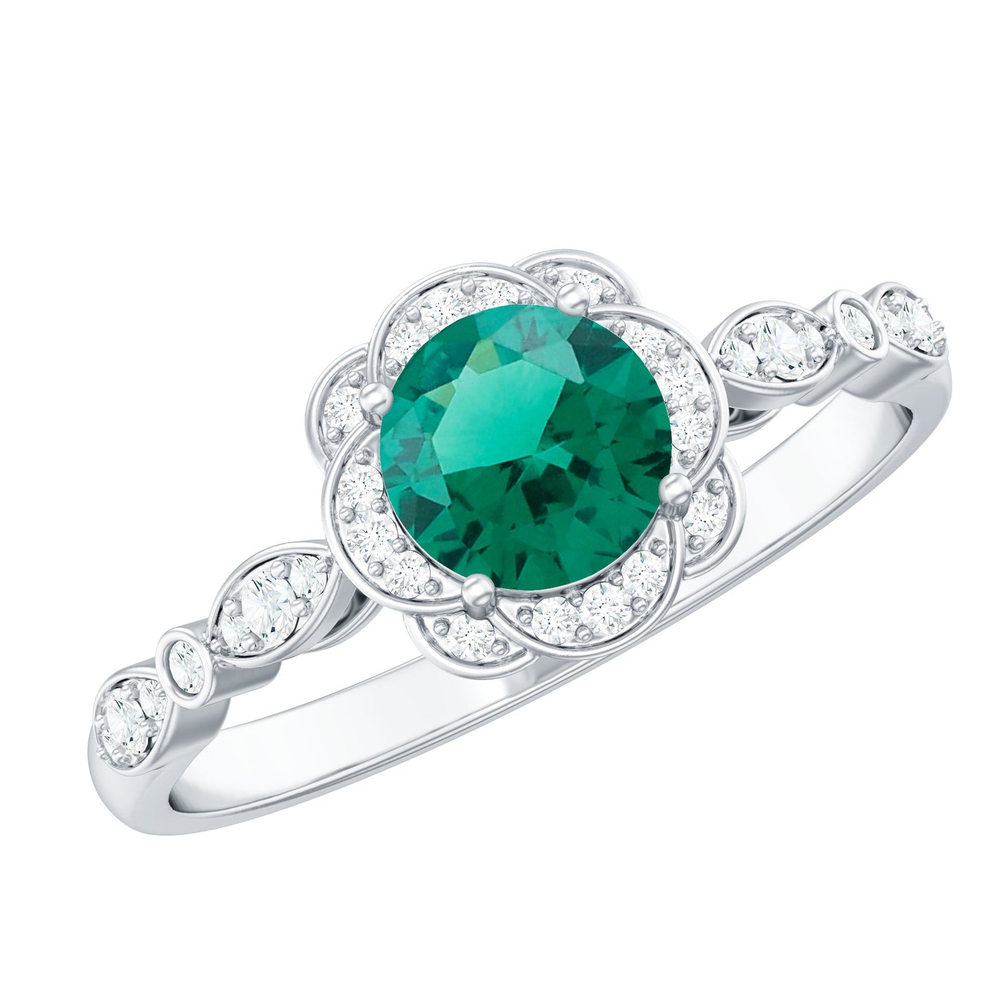 Lab Grown Emerald Art Deco Engagement Ring With Diamond