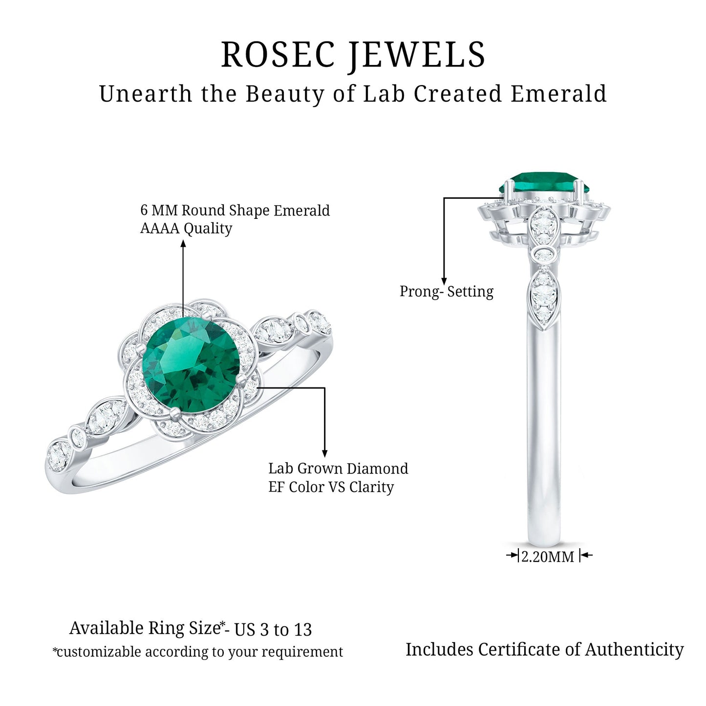 Lab Grown Emerald Art Deco Engagement Ring With Diamond