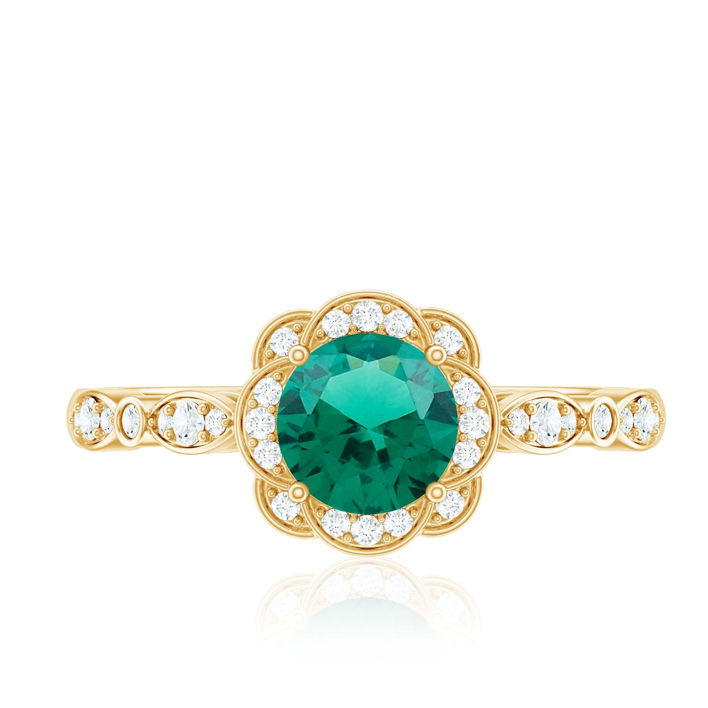 Lab Grown Emerald Art Deco Engagement Ring With Diamond