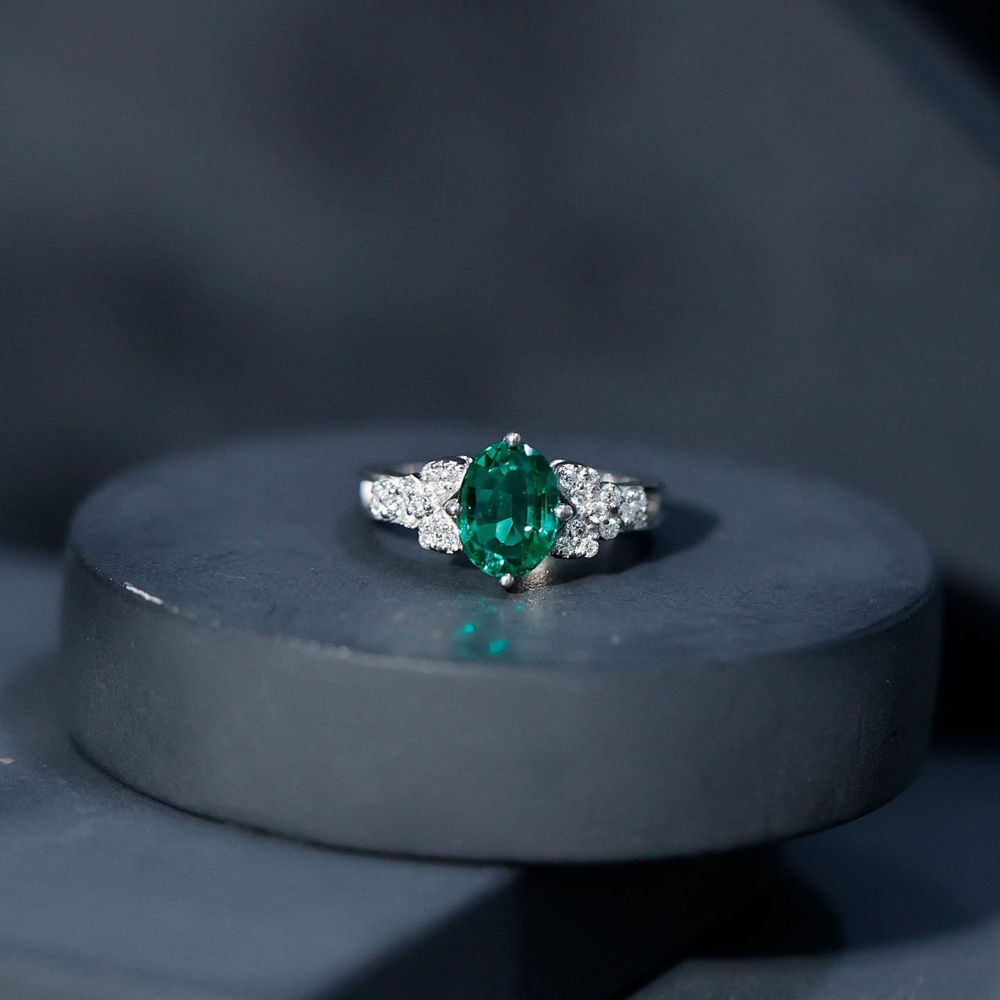 Designer Lab Grown Emerald Engagement Ring
