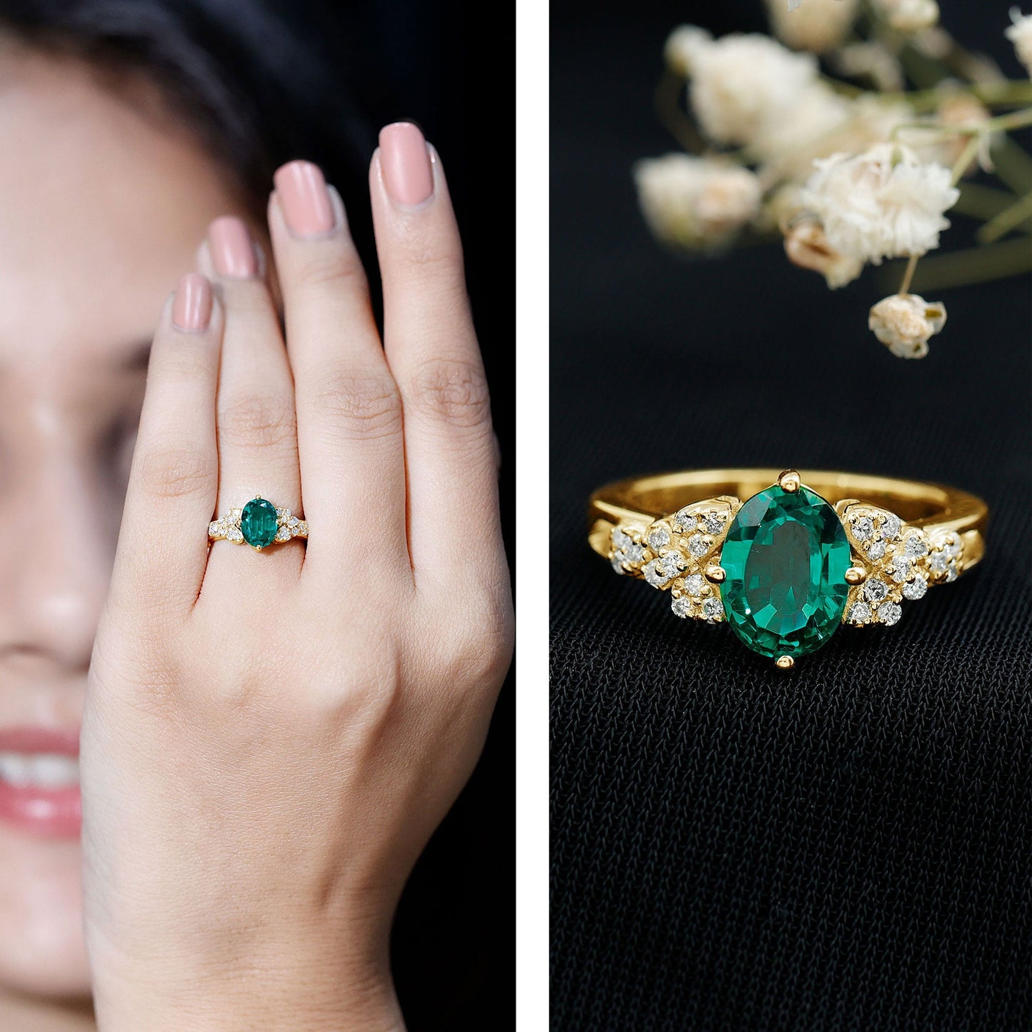 Designer Lab Grown Emerald Engagement Ring