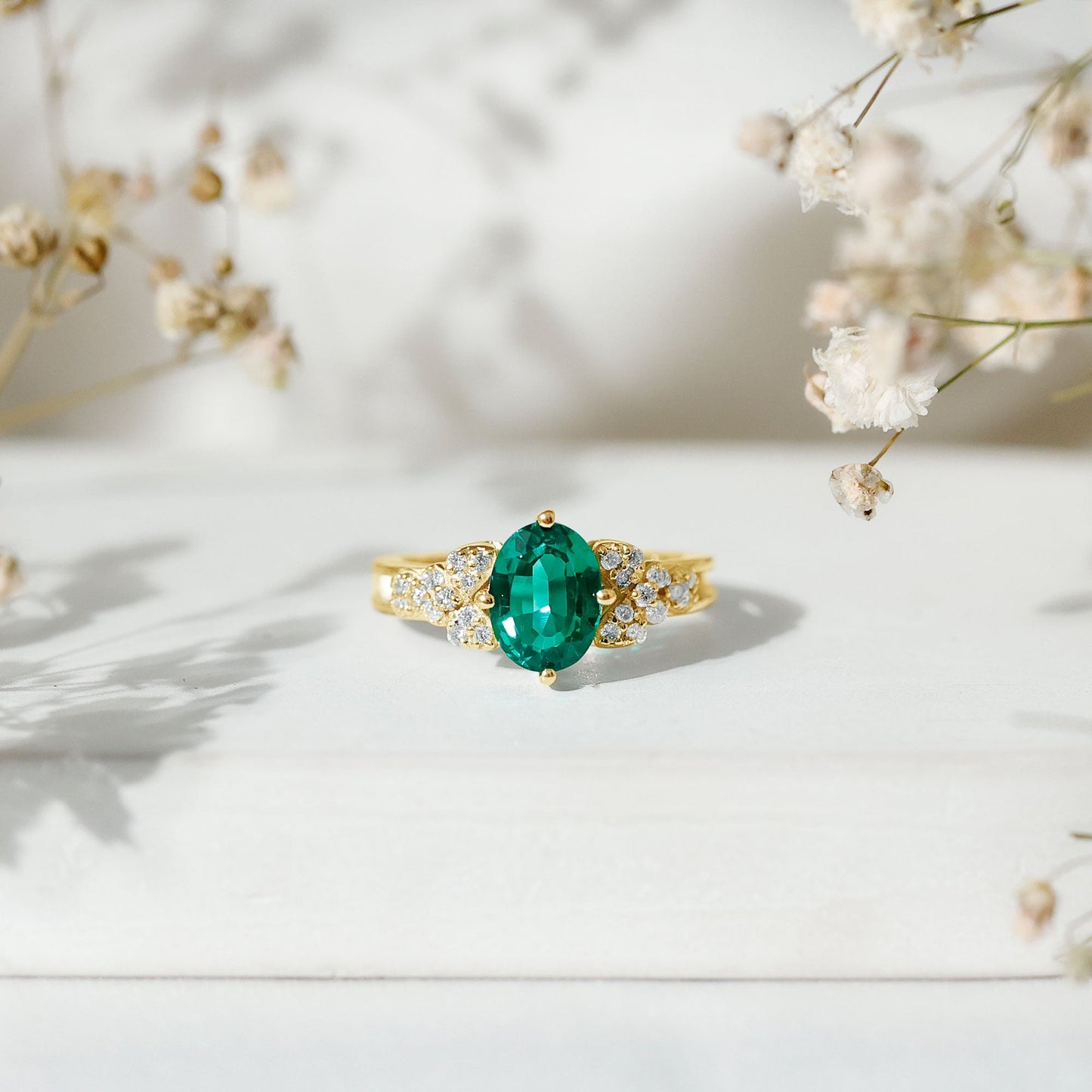 Designer Lab Grown Emerald Engagement Ring