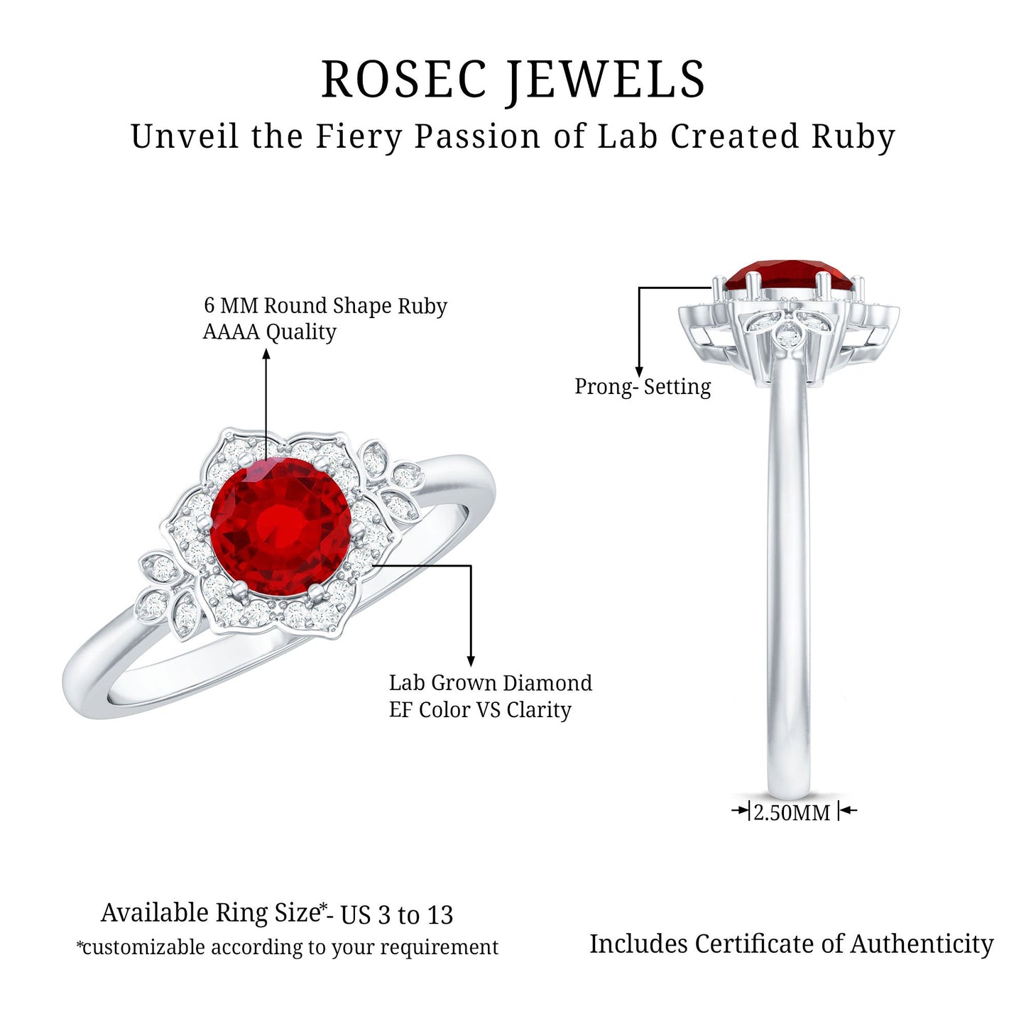 Lab Grown Ruby and Diamond Flower Engagement Ring