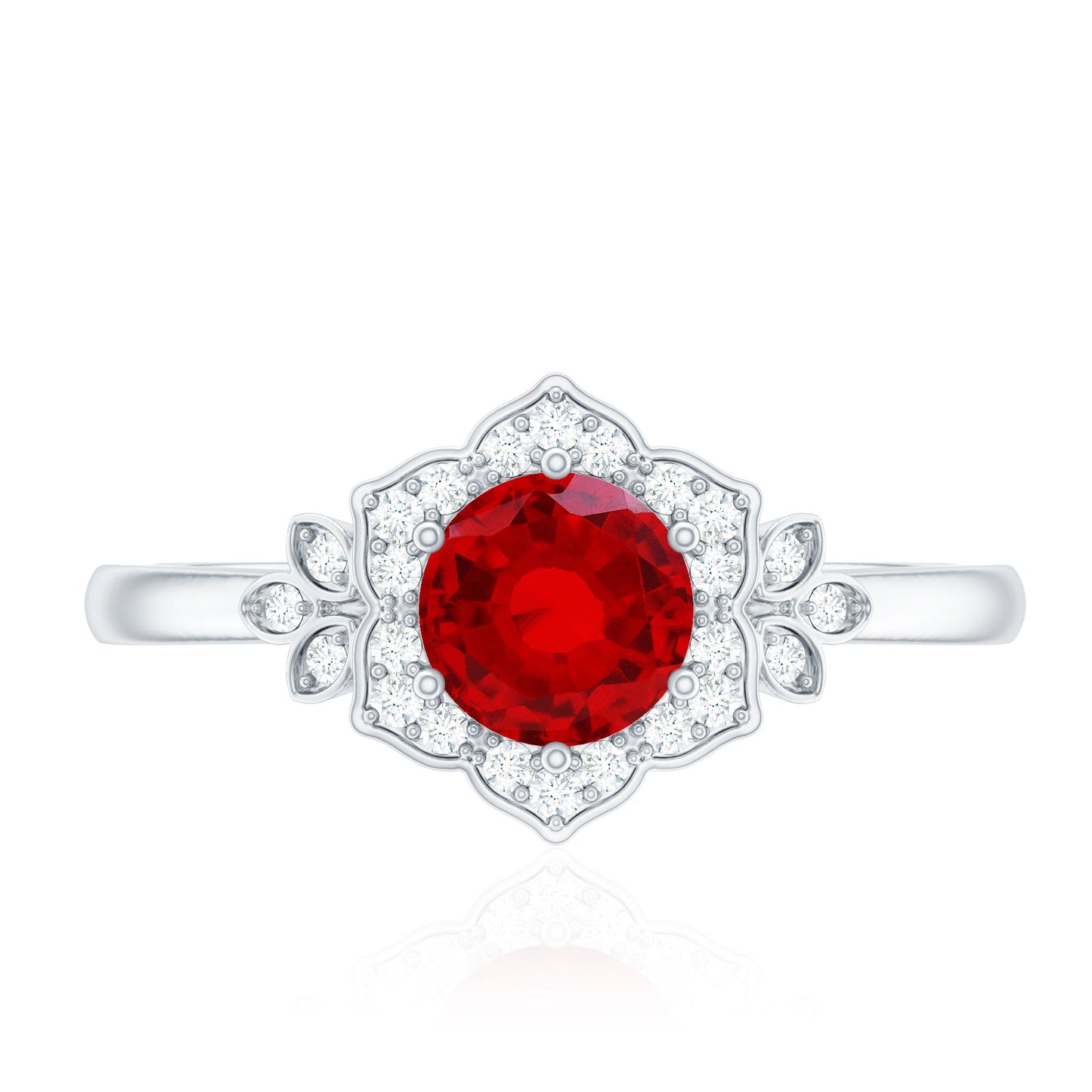 Lab Grown Ruby and Diamond Flower Engagement Ring
