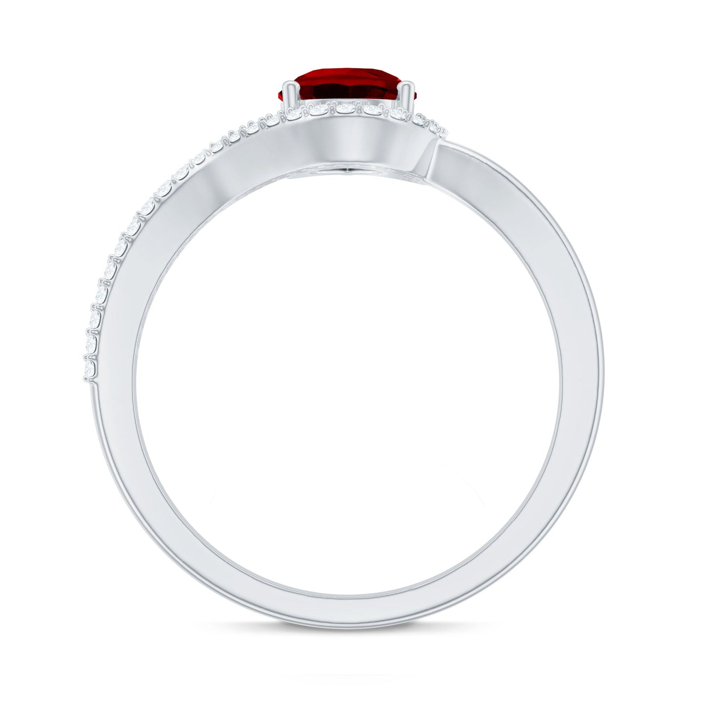 Pear Shaped Lab Created Ruby and Diamond Designer Engagement Ring