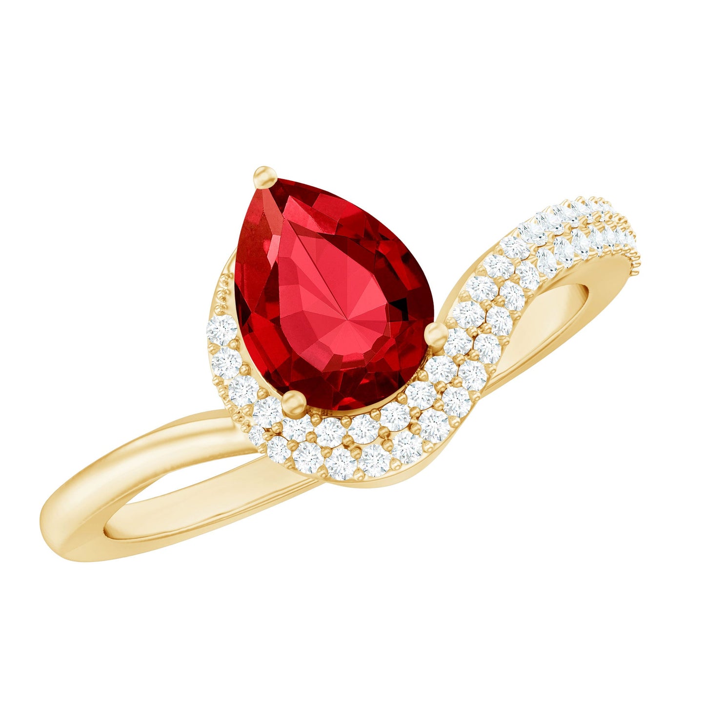 Pear Shaped Lab Created Ruby and Diamond Designer Engagement Ring