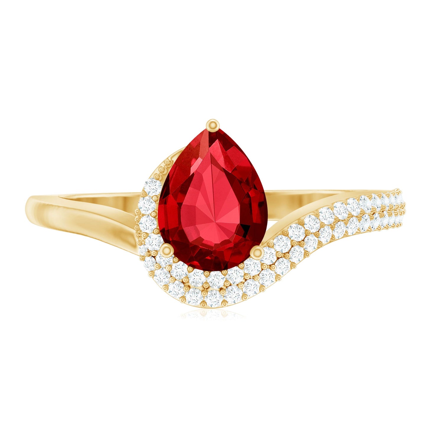 Pear Shaped Lab Created Ruby and Diamond Designer Engagement Ring