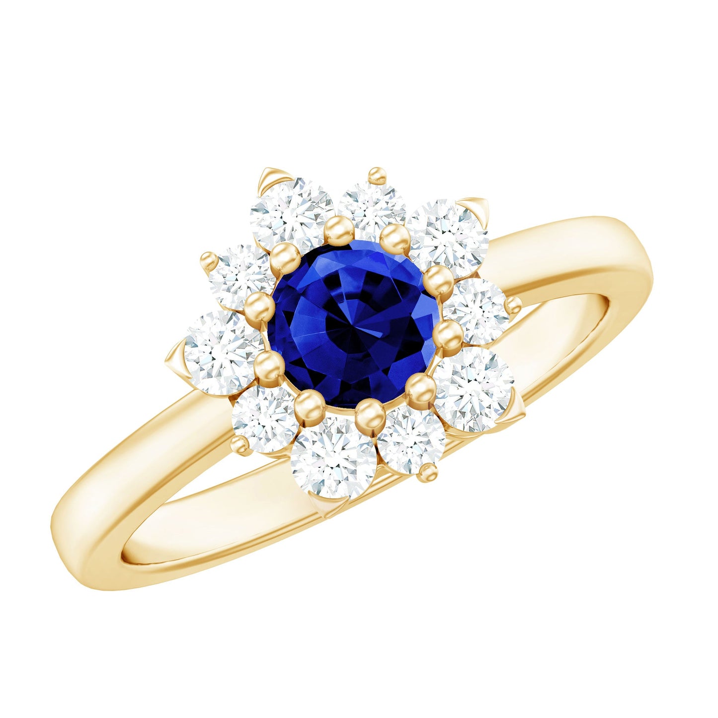 Natural Inspired 0.6 Carat Lab Grown Blue Sapphire Engagement Ring with Diamond Halo