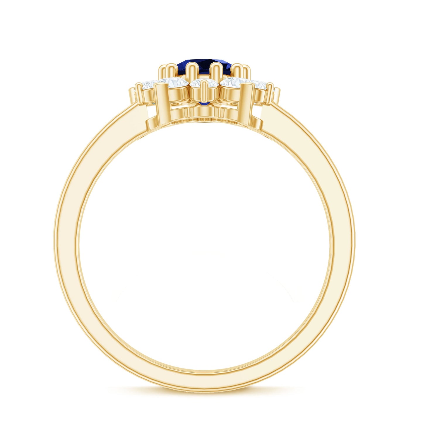 Natural Inspired 0.6 Carat Lab Grown Blue Sapphire Engagement Ring with Diamond Halo