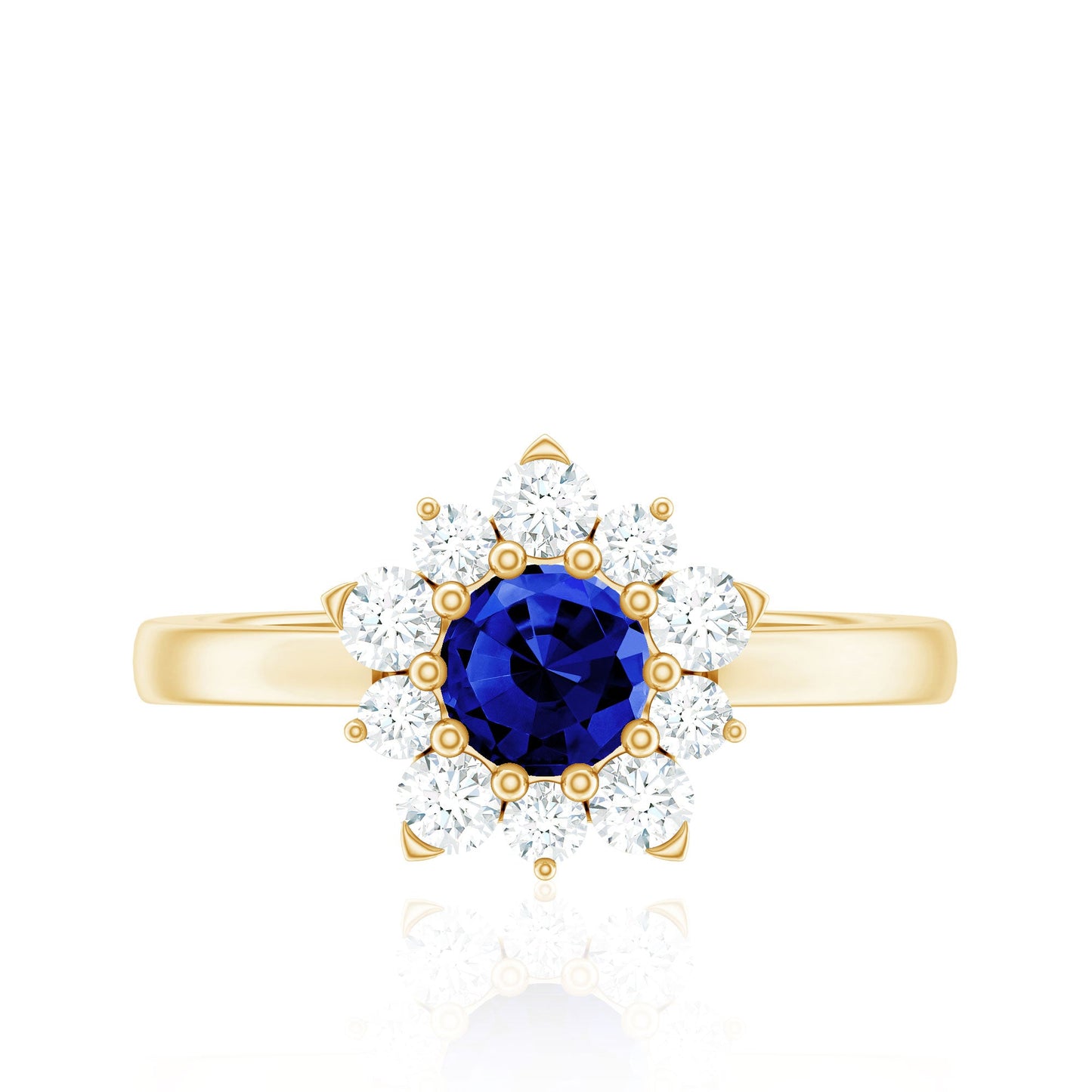 Natural Inspired 0.6 Carat Lab Grown Blue Sapphire Engagement Ring with Diamond Halo