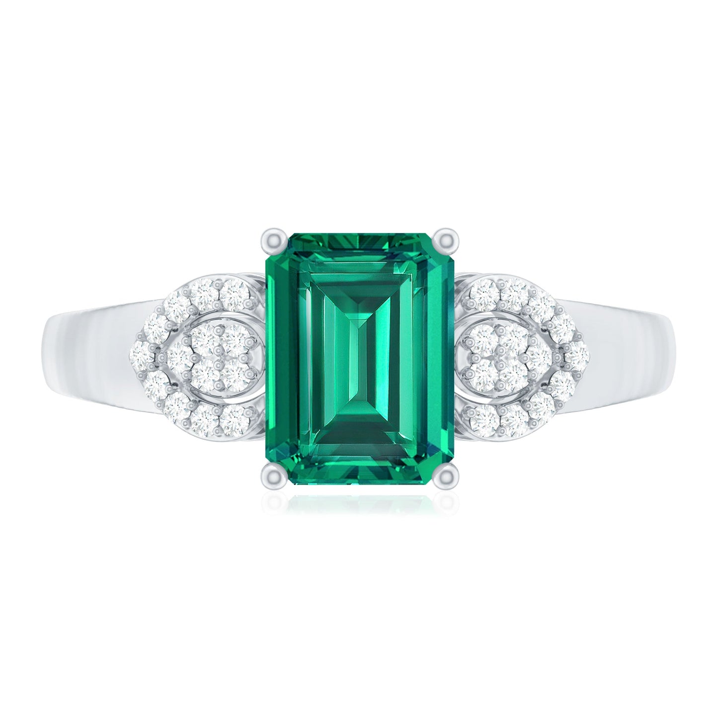 Lab Grown Emerald Designer Engagement Ring With Diamond