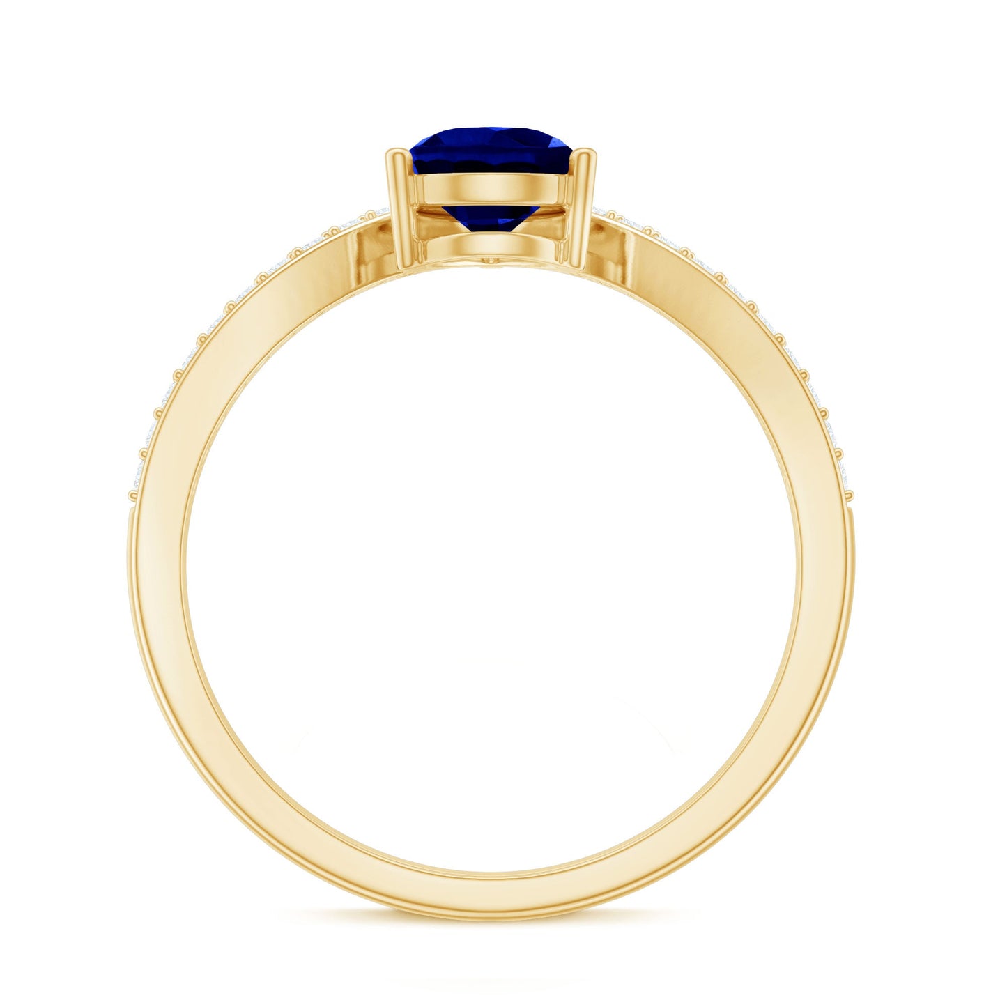 Certified 1.6 Carat Pear Shape Lab Grown Blue Sapphire Chevron Engagement Ring with Diamond