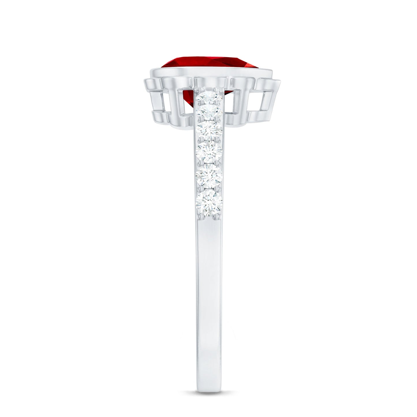 Bezel Set Lab Grown Ruby Teardrop Engagement Ring