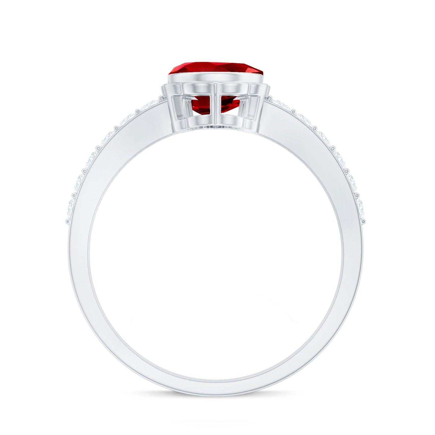 Bezel Set Lab Grown Ruby Teardrop Engagement Ring