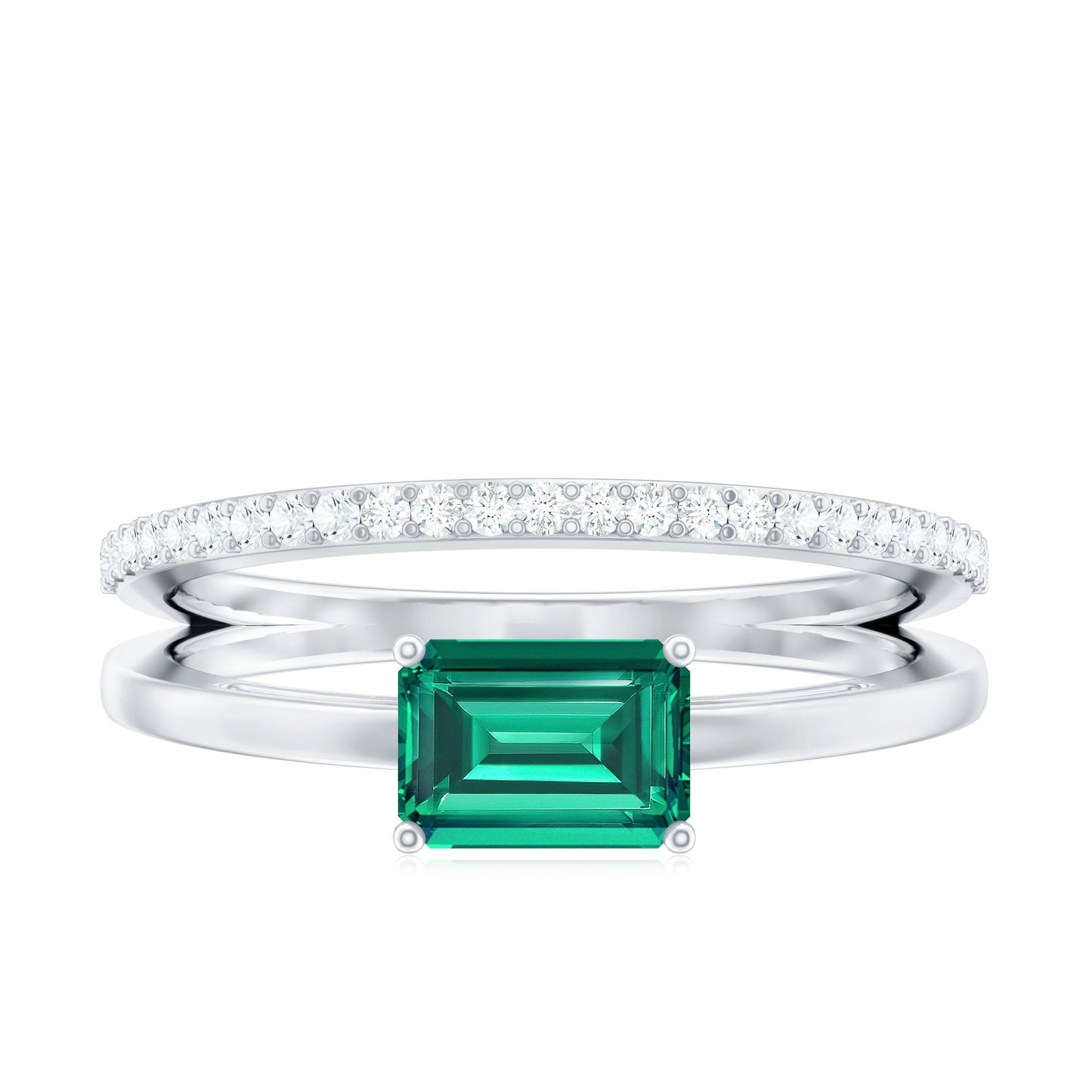Certified Lab Grown Emerald East West Engagement Ring
