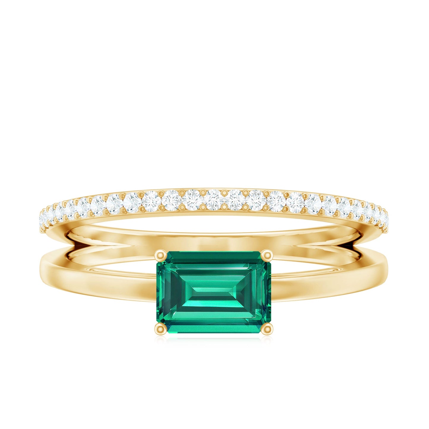 Certified Lab Grown Emerald East West Engagement Ring
