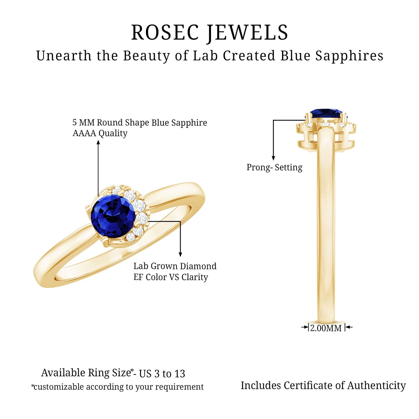 Certified Lab Grown Blue Sapphire Diamond Promise Ring for Women