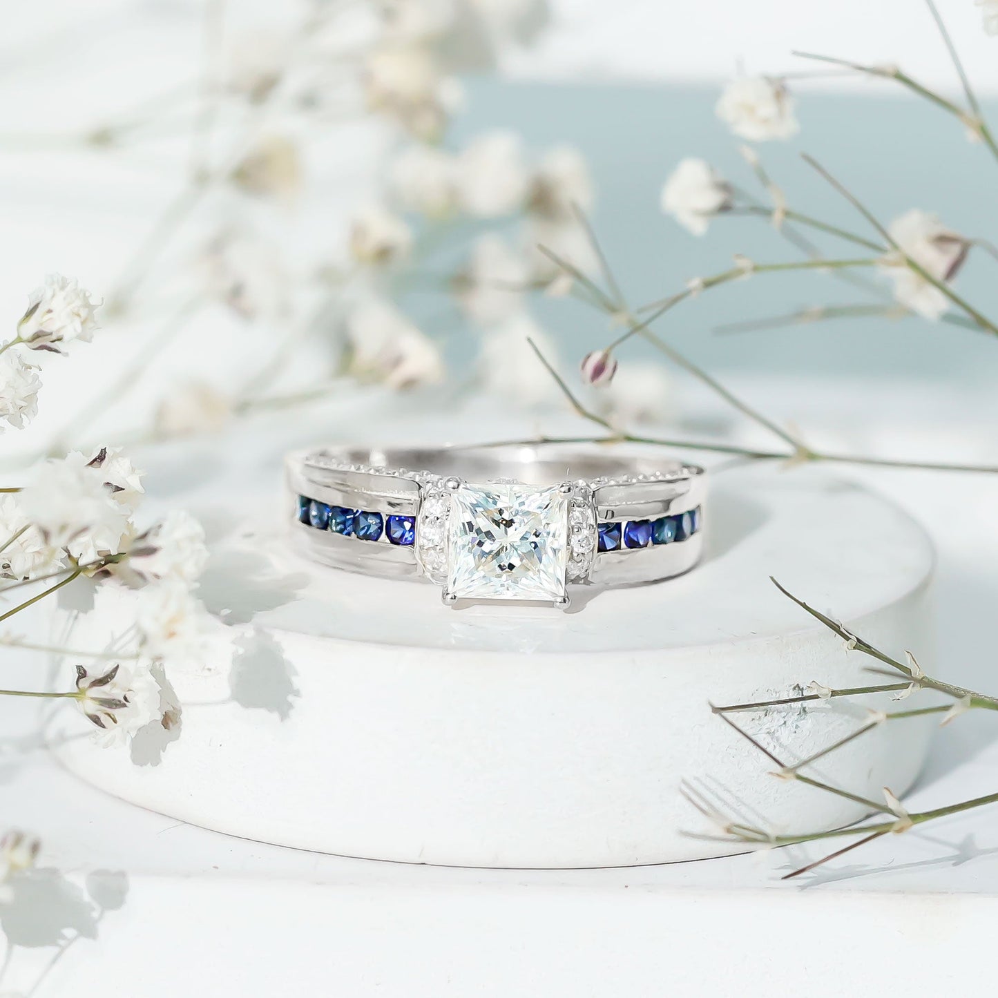 Princess Cut Moissanite Statement Engagement Ring