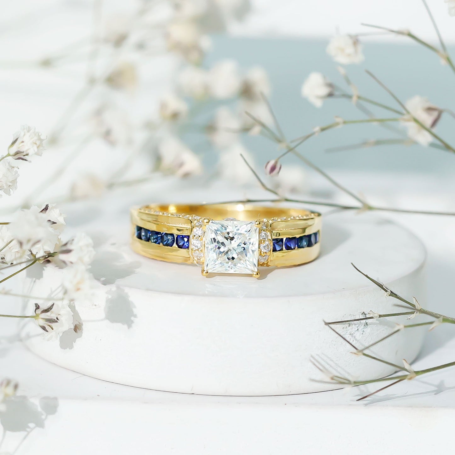 Princess Cut Moissanite Statement Engagement Ring