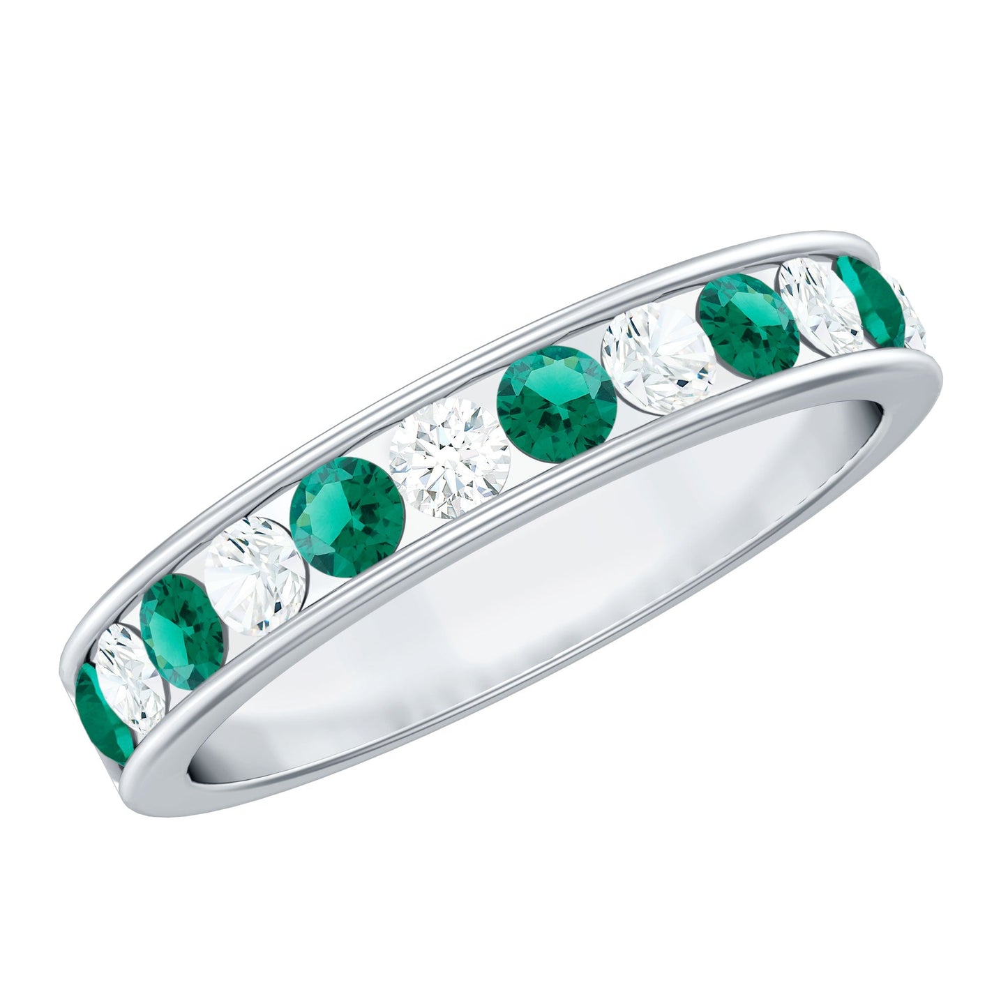 Certified Lab Grown Emerald Diamond Half Eternity Anniversary Band in Channel Setting