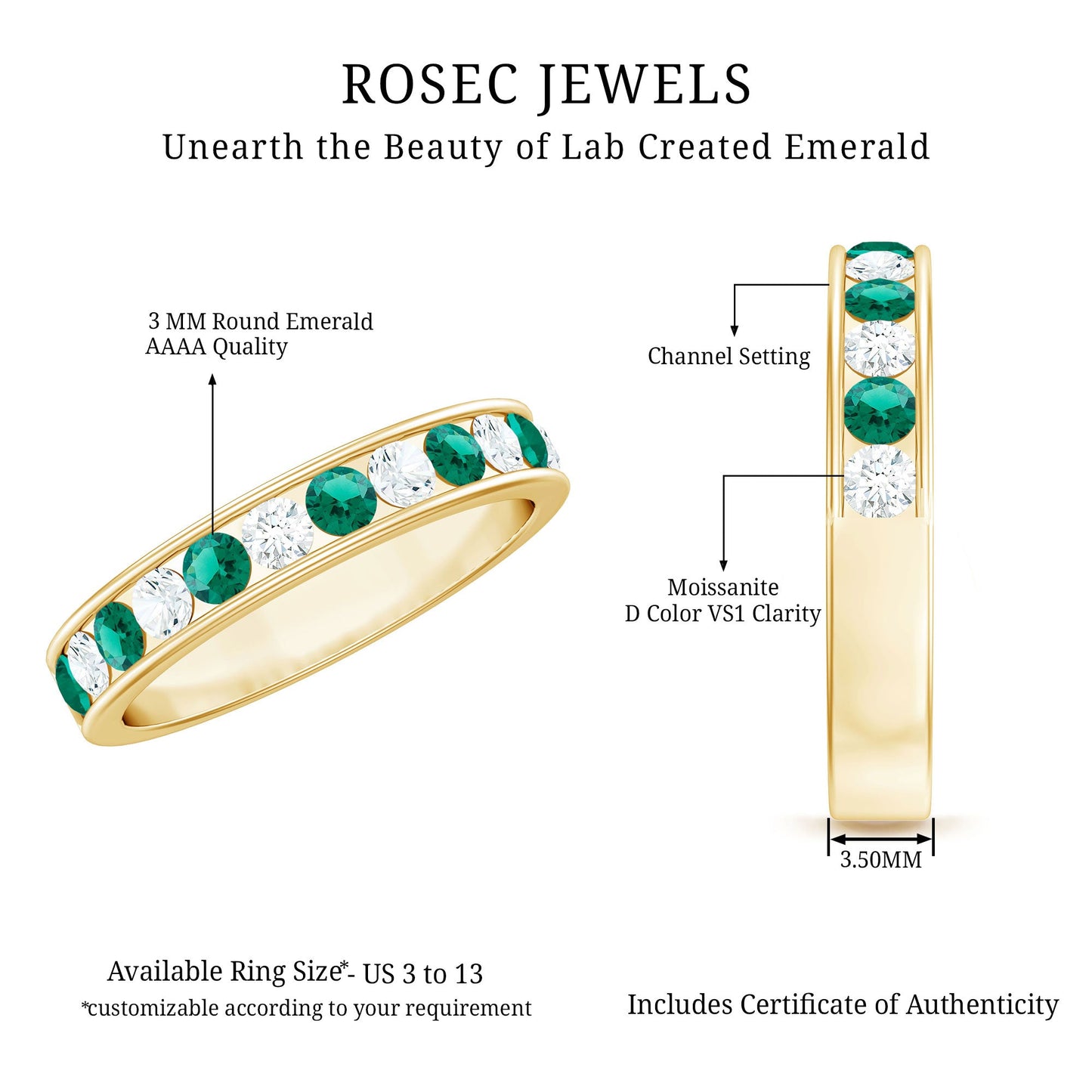 Certified Lab Grown Emerald Diamond Half Eternity Anniversary Band in Channel Setting