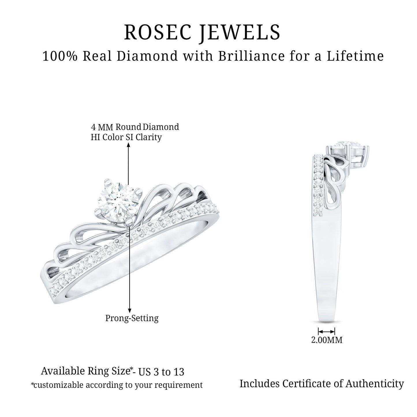 Certified Round Diamond Crown Ring