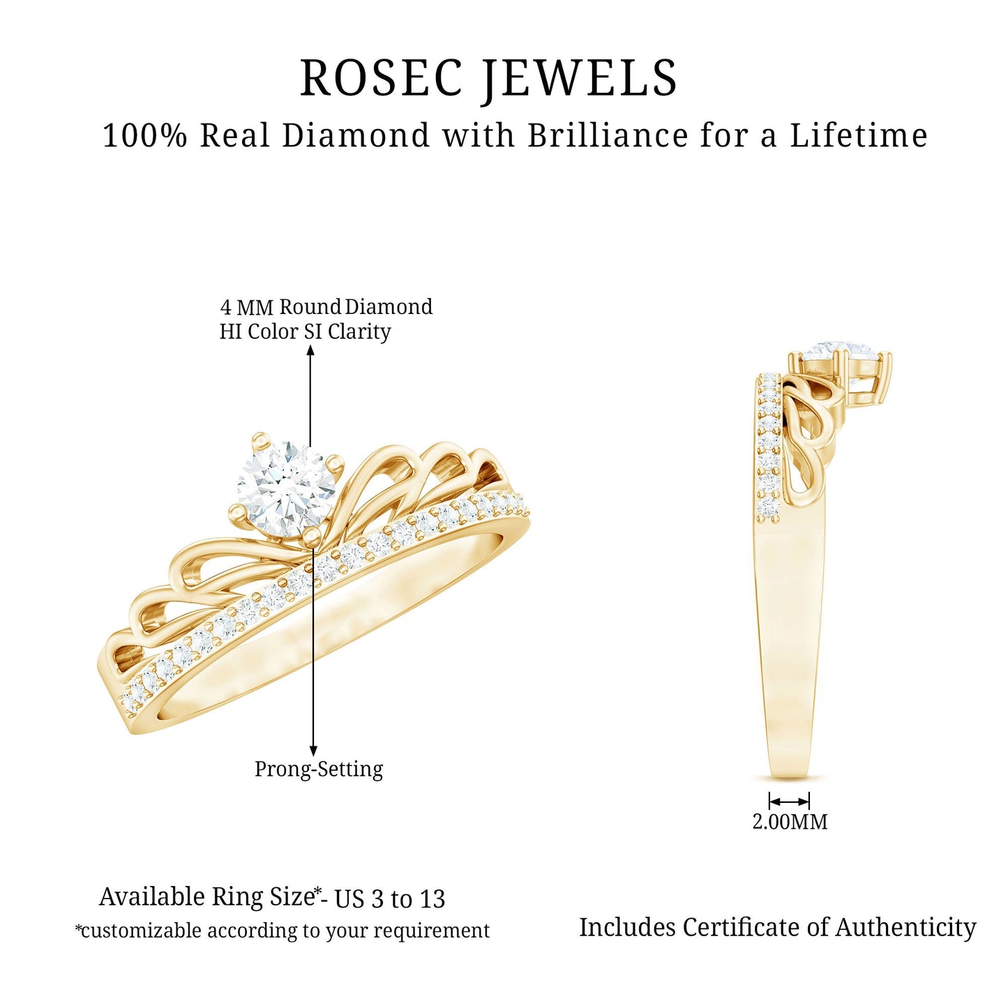 Certified Round Diamond Crown Ring
