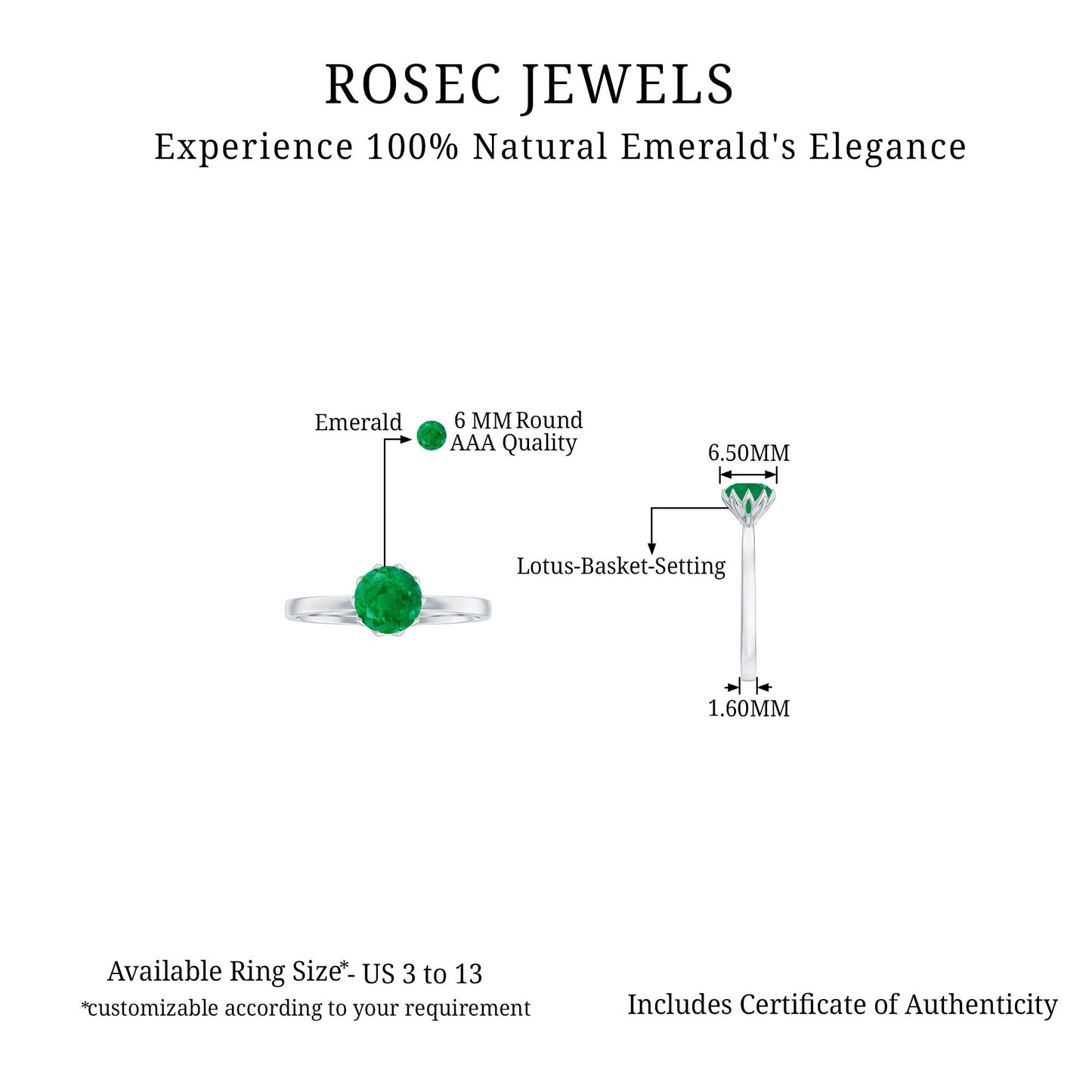 Natural Solitaire Emerald Promise Ring in Lotus Basket Setting
