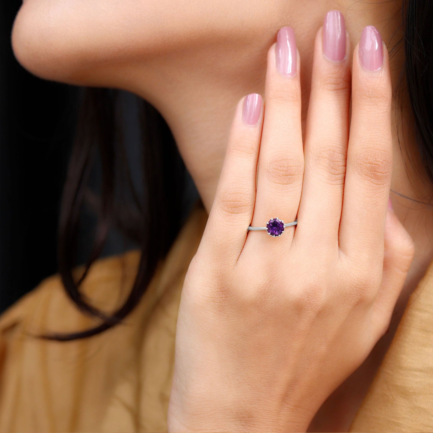 1.2 Carat Amethyst Solitaire Engagement Ring for Women