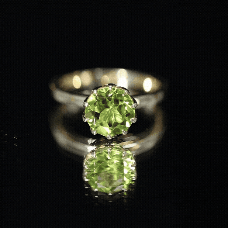 Genuine 2 Carat Peridot Engagement Ring in Lotus Basket Setting