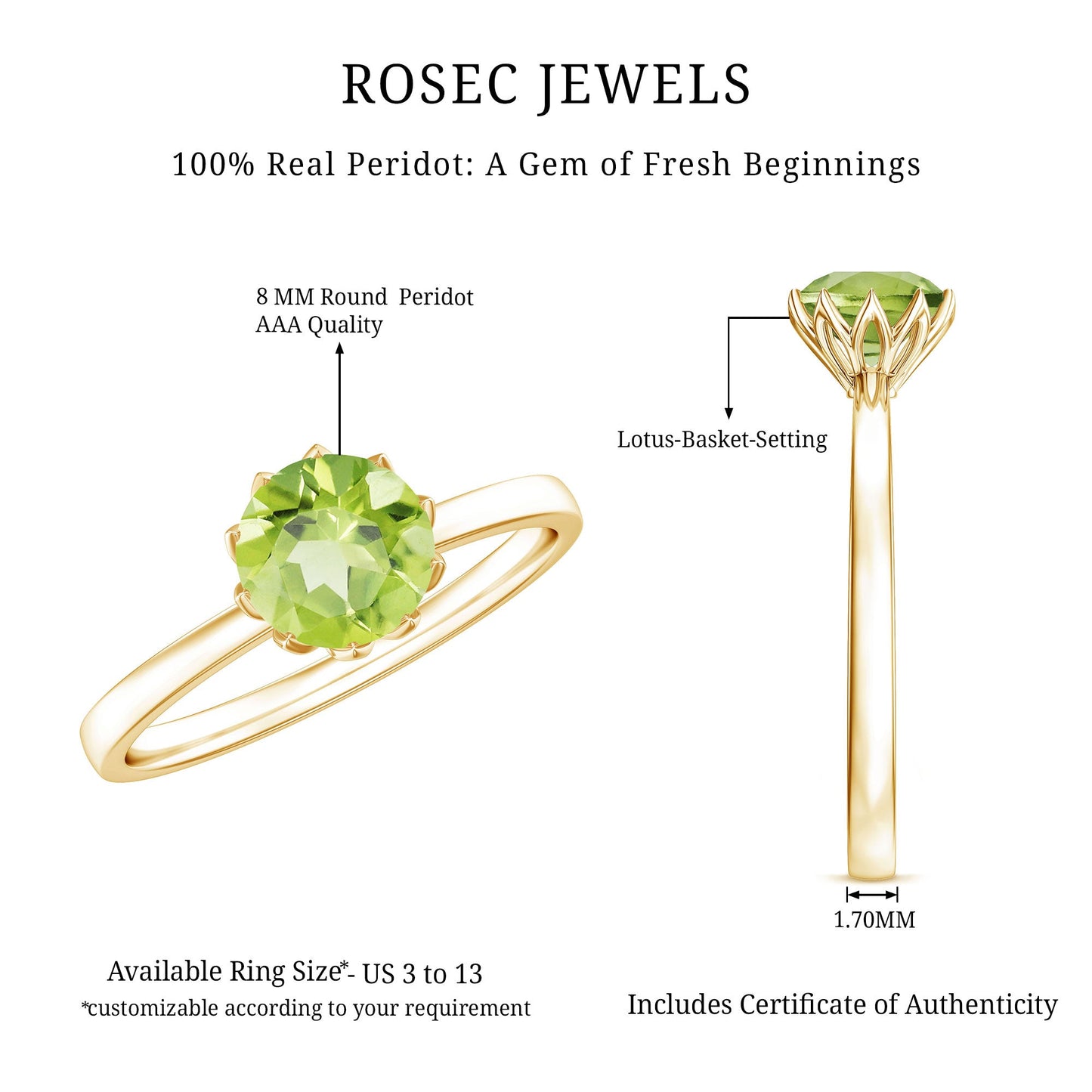 Genuine 2 Carat Peridot Engagement Ring in Lotus Basket Setting