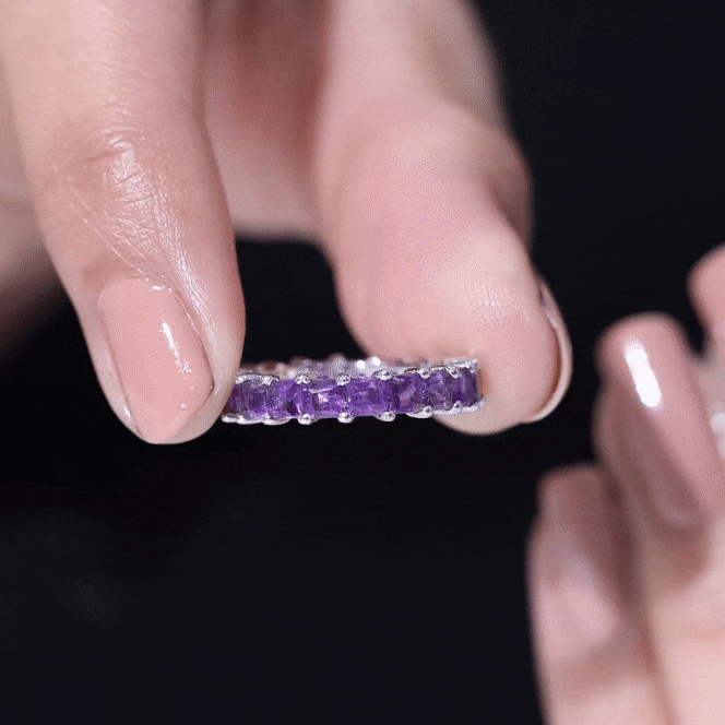 Real Princess Cut Amethyst Full Eternity Band Ring