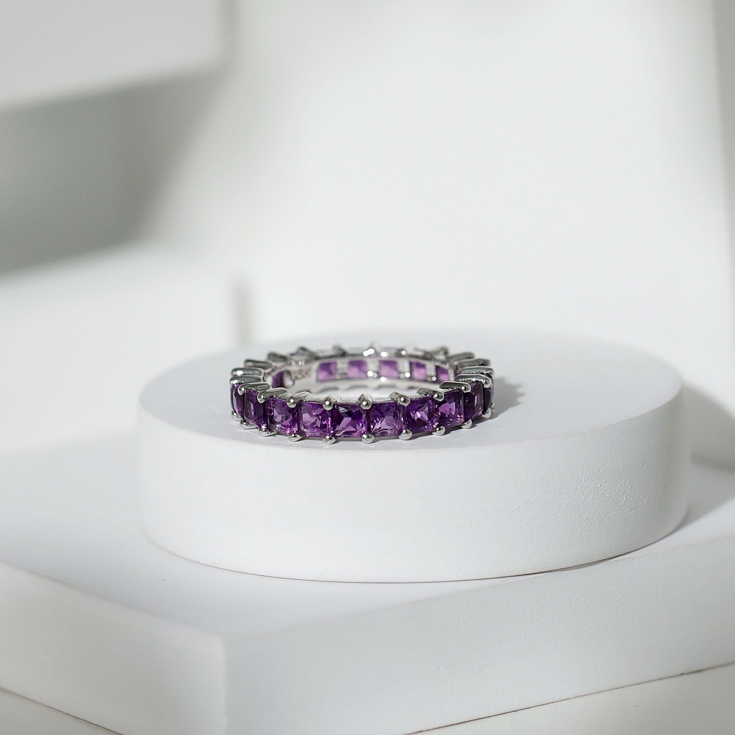 Real Princess Cut Amethyst Full Eternity Band Ring