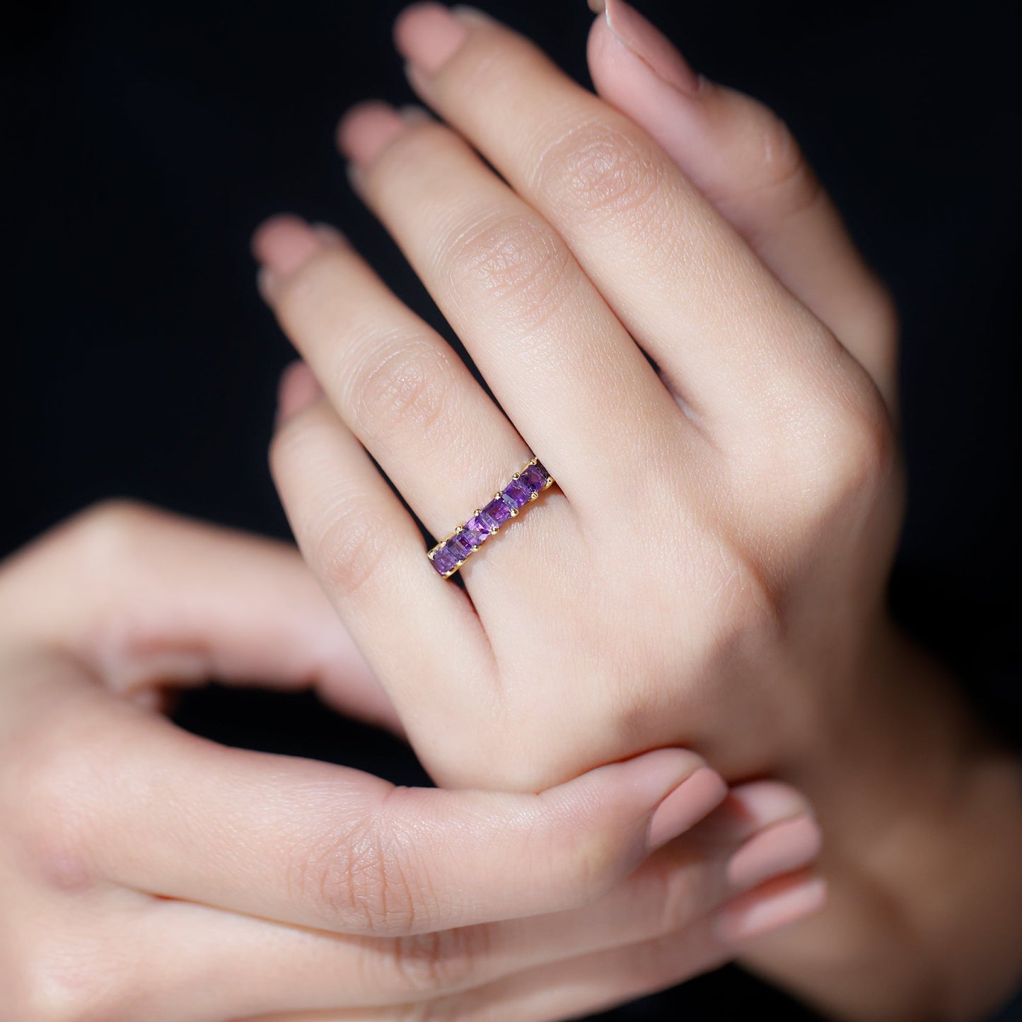 Real Princess Cut Amethyst Full Eternity Band Ring