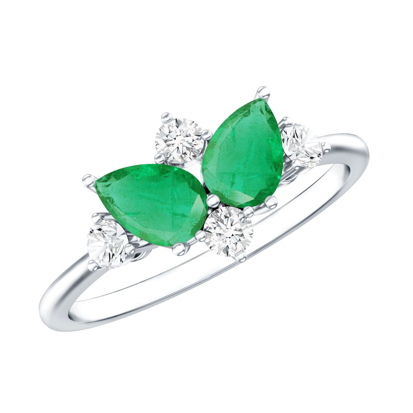 Natural Pear Shape Emerald Toi Et Moi Engagement Ring with Diamond
