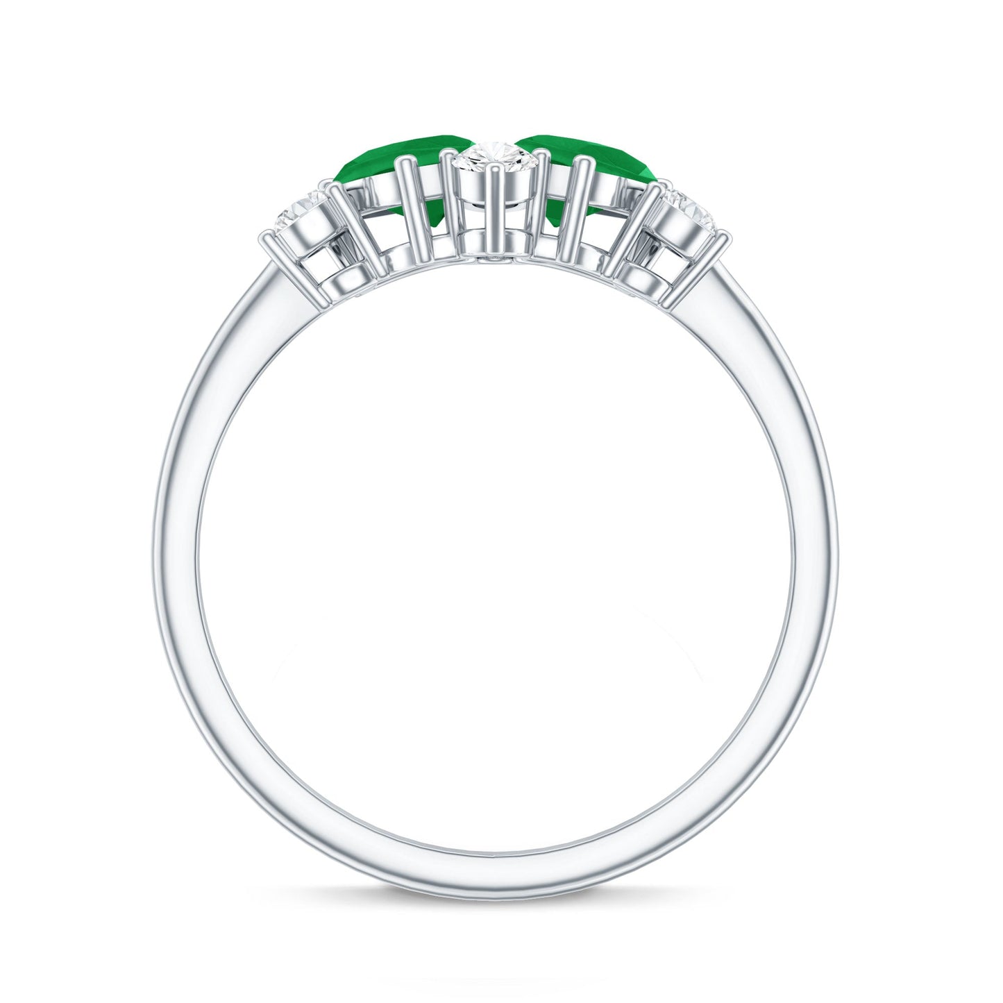 Natural Pear Shape Emerald Toi Et Moi Engagement Ring with Diamond