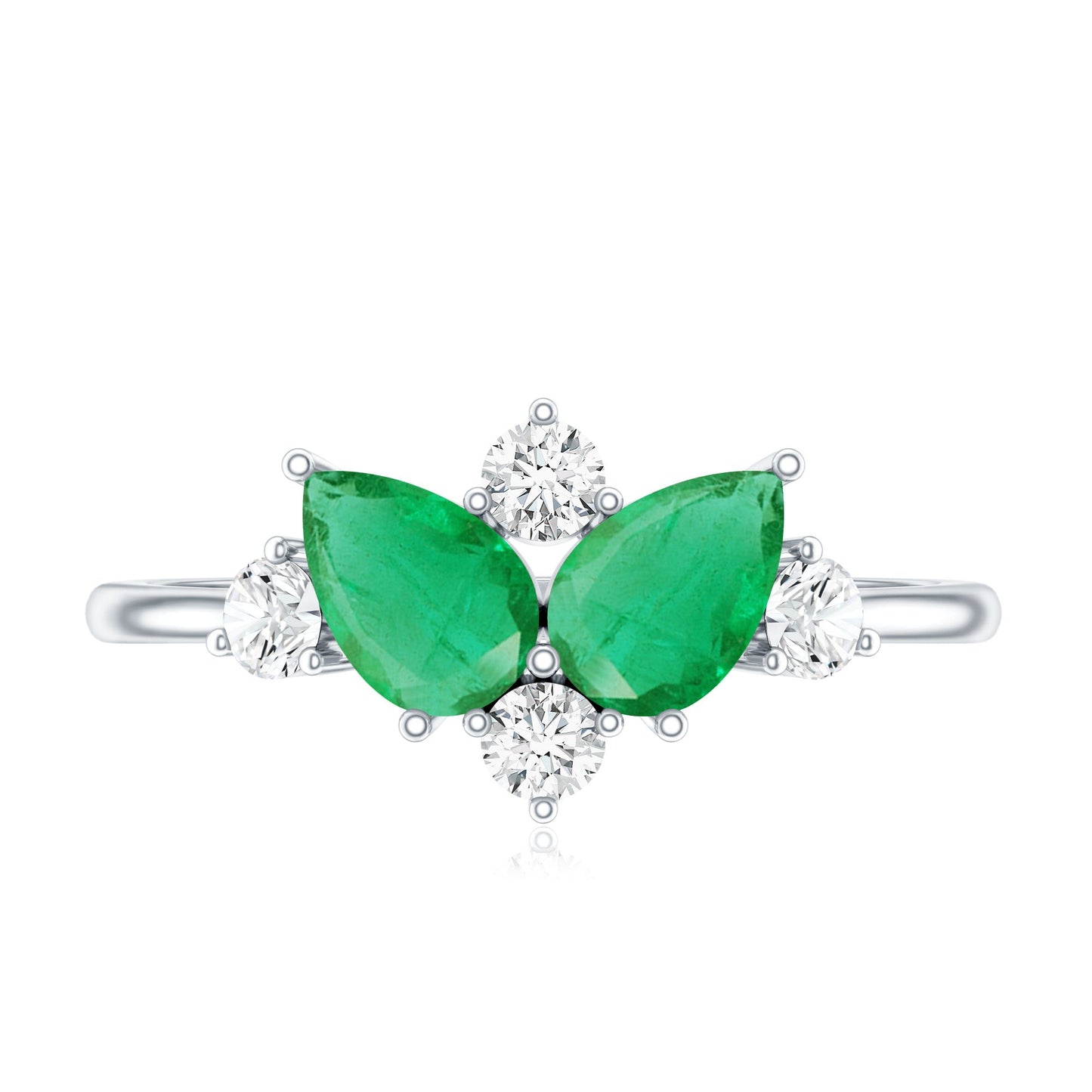 Natural Pear Shape Emerald Toi Et Moi Engagement Ring with Diamond